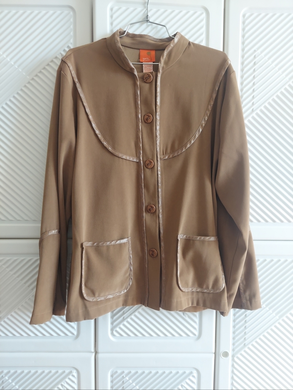 Hearts Of Palm Size 14 Women's Tan Buttoned Jacket Lightweight Boho Long Sleeve